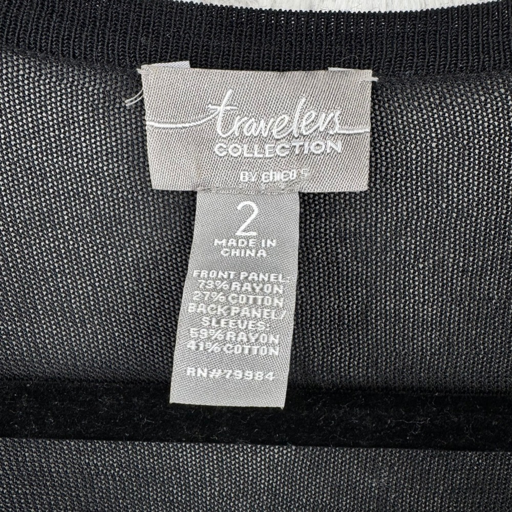 Chicos Travelers Cardigan Womens 2 Large Black White Abstract Open Front - Picture 5 of 9